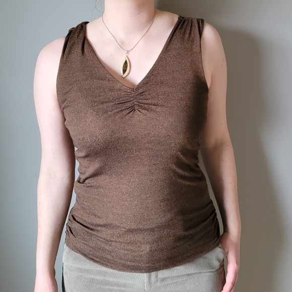 Vintage 80s tank top Michael Stars brown ruched tank top - Picture 9 of 9